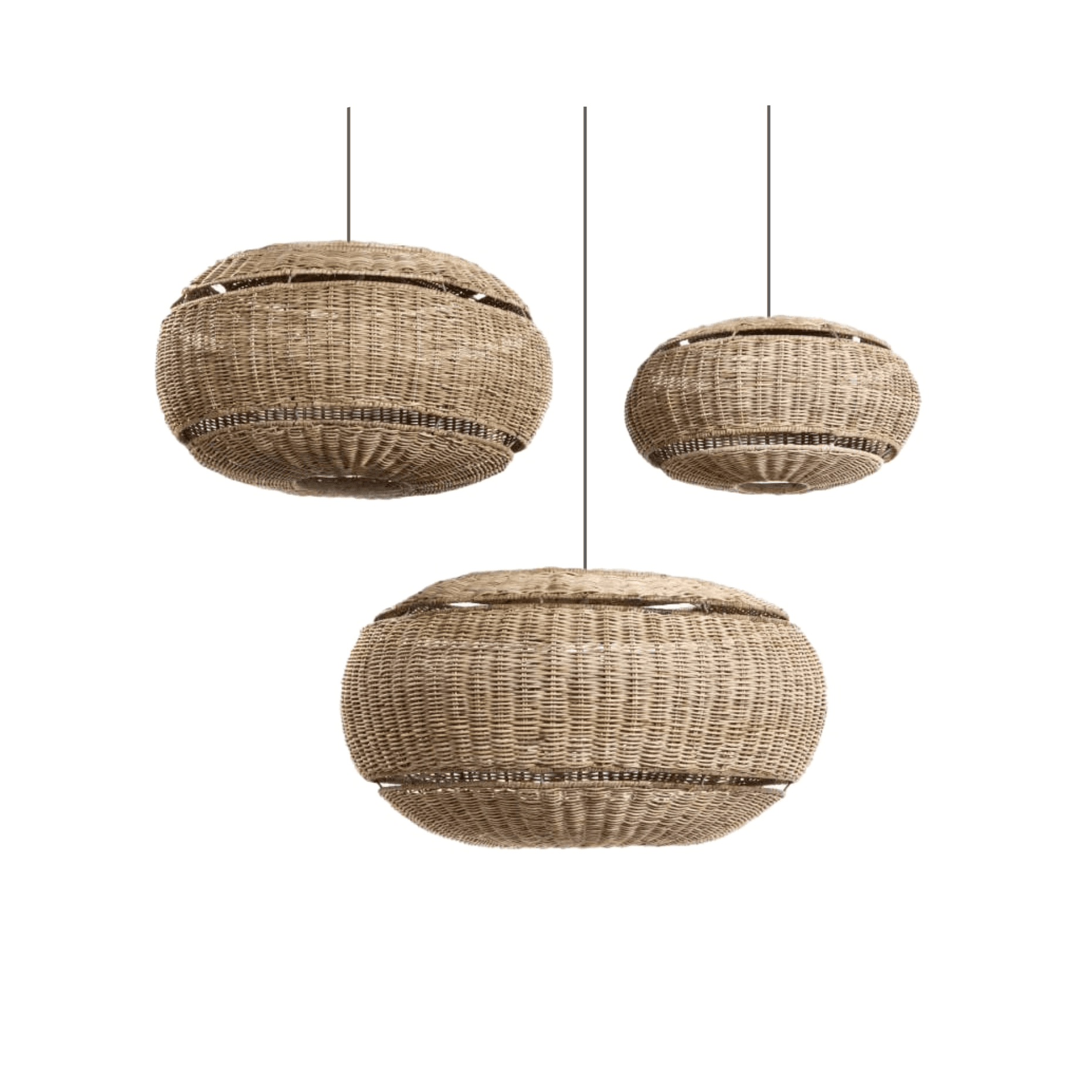 Handwoven bamboo ceiling light in modern rustic style with tapered drum shade for cozy dining area