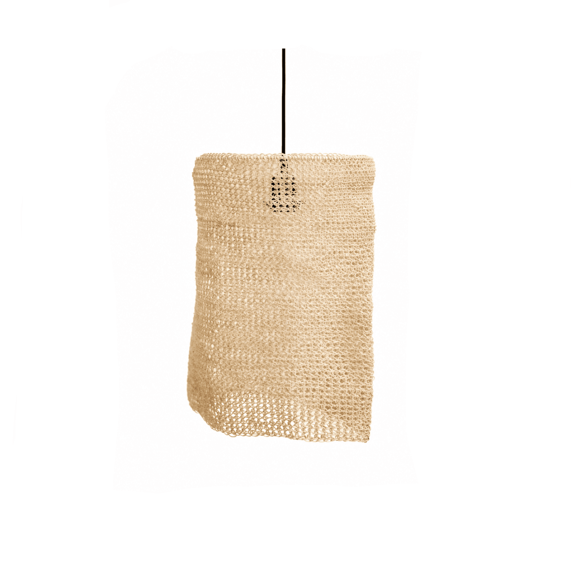 Handcrafted woven bamboo ceiling pendant with irregular wicker texture, adding organic warmth to a minimalist modern dining room