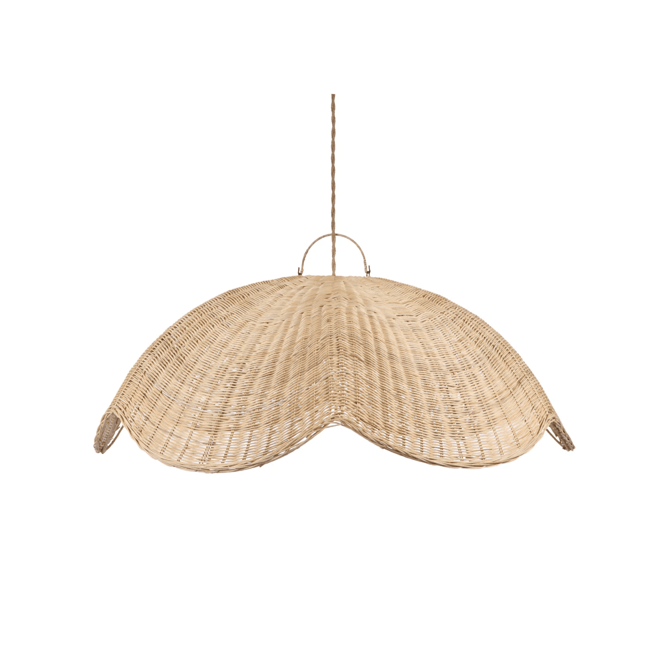 Handwoven round rattan ceiling light with natural texture for modern rustic interior