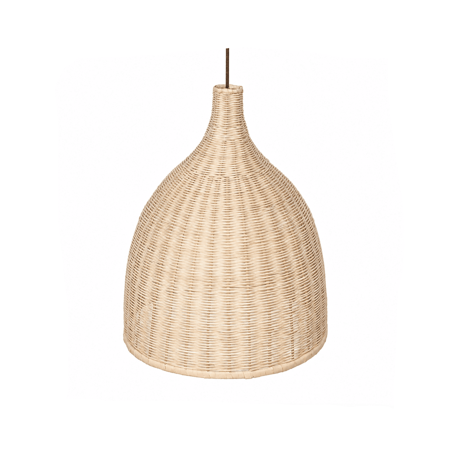 Hand-woven natural rattan pendant lamp with a wide spherical silhouette, adding an eco-friendly, modern rustic glow to open living areas